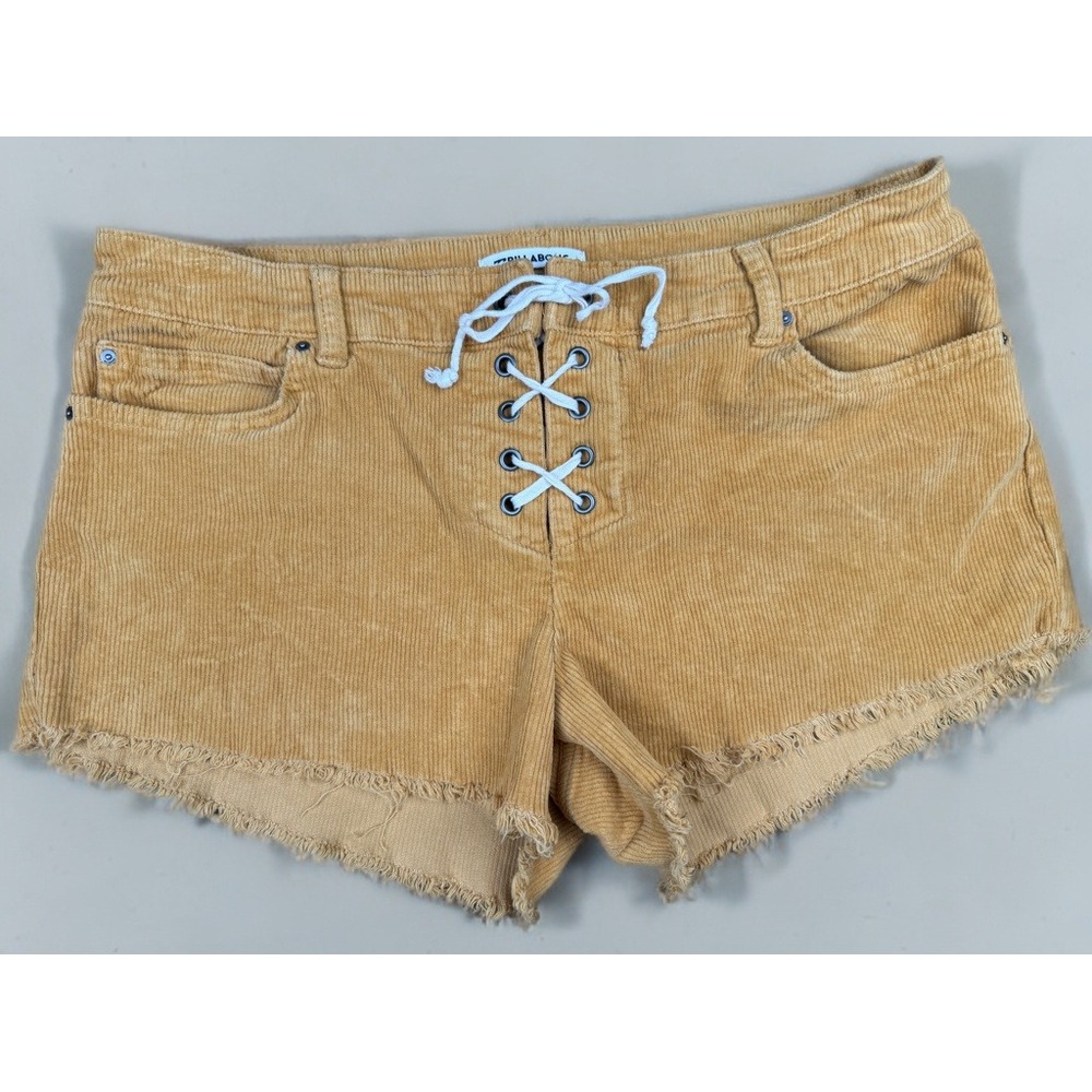 Billabong Mustard Corduroy Lace-Up Shorts Size 31 High Rise Frayed Hem
